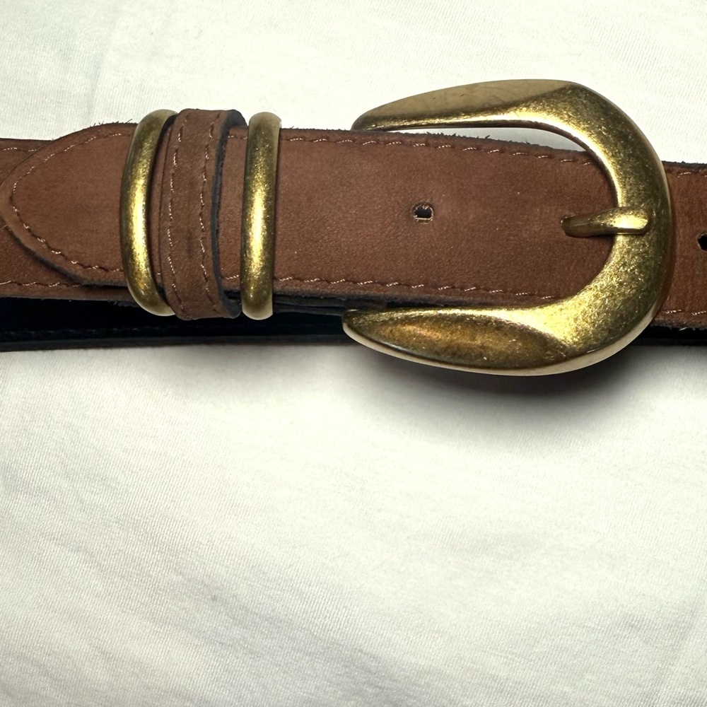 Brown Suede Leather Belt with Antique Gold Buckle
